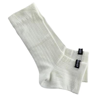 显瘦女竖条纹miu系布标踩脚袜套