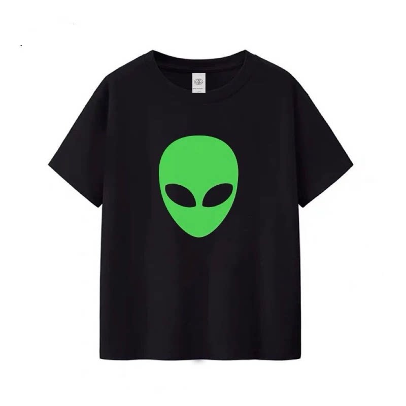 美式潮牌t恤搞怪外星人印花短袖T恤男女宽松休闲圆领定制上衣学生