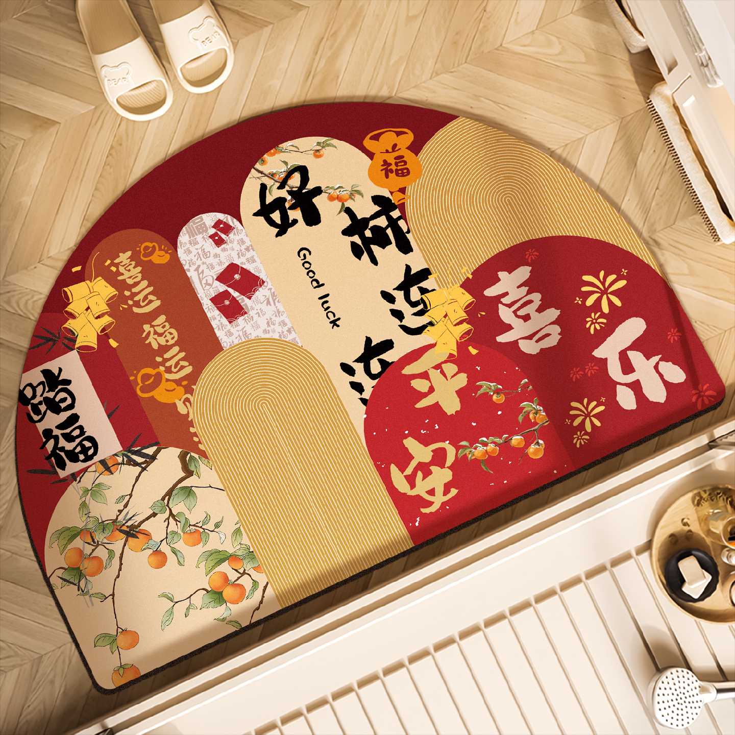 半圆形浴室地垫2026新款卫生间门口吸水防滑垫新年蛇年硅藻泥脚垫