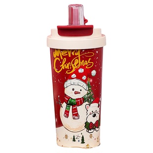 圣诞316不锈钢保温杯高颜值吸管双饮咖啡杯新年礼物500ml水杯