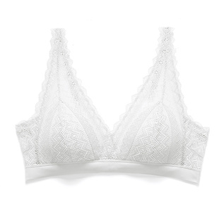 美标真丝内衣女无钢圈桑蚕丝胸罩法式蕾丝三角杯薄款性感丝绸文胸