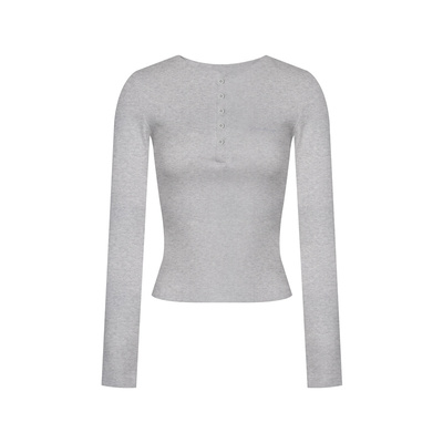 半开门襟扣修身打底衫