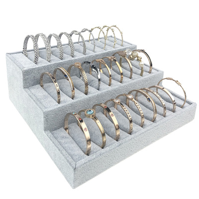 三层竖手镯架冰花绒戒指盘