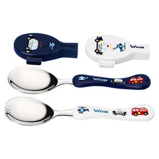 韩国小学生儿童不锈钢汽车勺叉一体勺子吃饭宝宝便携餐具带收纳盒