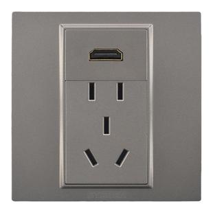 86型暗装三孔电源带hdmi面板灰色4K视频高清线HDMI加五孔插座面板