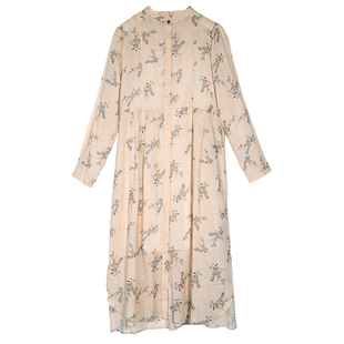 【ZOLLE因为】全麻碎花设计款叠穿长袖连衣裙春夏新款