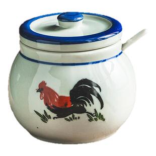 调料缸陶瓷公鸡调味罐带盖储油罐辣子罐罐盐罐调料盒厨房调料套装