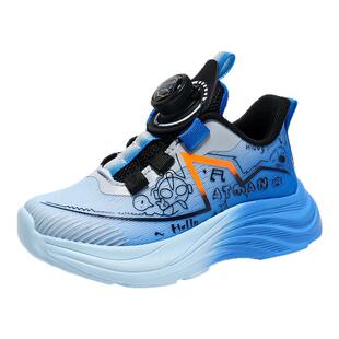 小黄鸭男童运动鞋2026新款春秋款网面透气纽扣跑步鞋儿童轻便网鞋