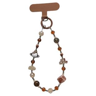 公主请发财手机链新款合金款手机壳挂绳高级手工Diy串珠挂件相机ccd钥匙链短款垫片精致手提手腕带甜心少女款