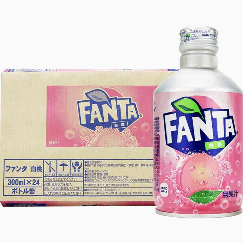 日本进口芬达白桃味桃子味汽水碳酸饮料整箱300ml*24瓶铝罐便携装