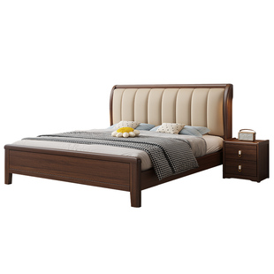 胡桃木实木床排骨架床架婚床1米5原木床木板床1米8双人大床主卧室