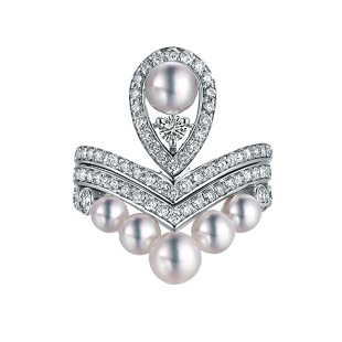 情人节礼物约瑟芬皇后加冕同款18k金水滴皇冠套V戒珍珠钻石戒指