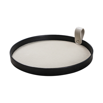 酒红色皮革圆形盘手工