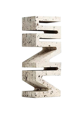 森度创意侘寂风黄洞石几何弯形摆件样板房大理石装饰极简桌面饰品