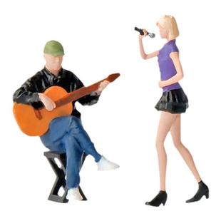 1:64歌手吉他手男女孩人偶模型街头酒吧场景手办摆件微缩树脂小人