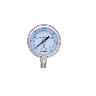 ACUTEK 304不锈钢压力表 Y60BF 10bar PT1/4蒸汽耐高温氨气压力表