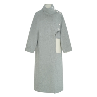 IDPAN双面呢大衣冬季新款时尚职场通勤气质百搭灰色羊毛外套