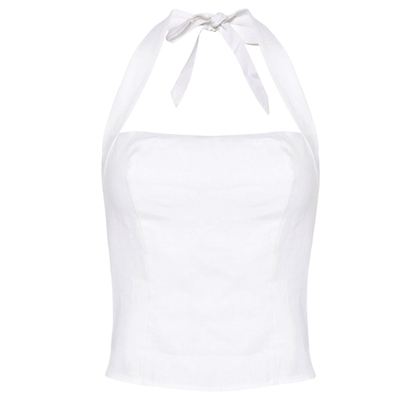 Refor法式亚麻挂脖吊带背心上衣