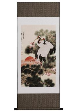 五艺松鹤卷轴画贺寿送长辈刺绣