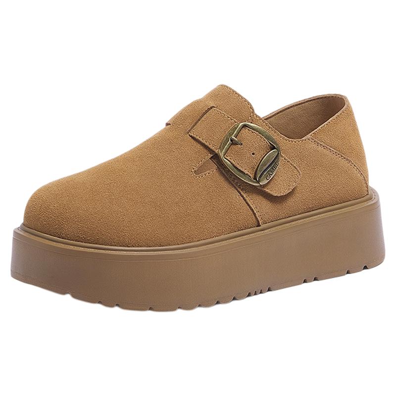 骆驼女鞋2025秋冬新款圆头厚底勃肯鞋女超柔休闲鞋袋鼠鞋