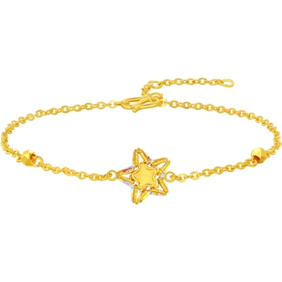 潮宏基好事发生陨石星星拉丝炫彩黄金手链足金手饰爆闪妇女节计价