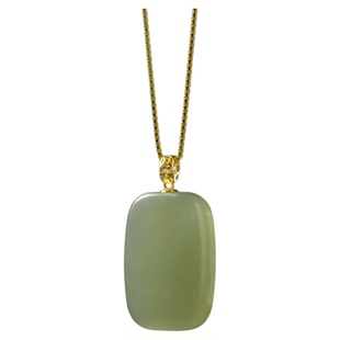 RJF【青澜】天然和田玉吊坠18k金镶玉石无事牌挂坠礼物玉佩项链