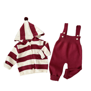 婴儿毛衣针织背带裤分体套装儿童红色拜年服超好看宝宝春装新年服