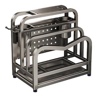 日本新款304不锈钢厨房刀架置物架多功能菜板刀具筷笼一体收纳架