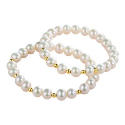 周六福黄18K淡水珍珠手串女白色椭圆金珠手链优雅法式节日礼物
