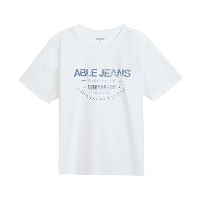 ABLE JEANS男士复古短袖美式复古印花宽松透气休闲T恤