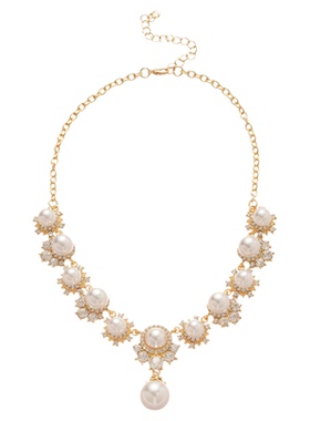 银针镶钻圆形珍珠吊坠耳环项链套装宫廷风锁骨链轻奢高级感饰品