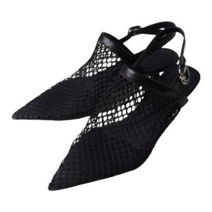 TOFOD 进口胎牛皮编织网镂空透气尖头穆勒鞋高跟凉鞋