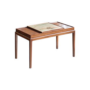 单里黑胡桃色岩板乌金木实木阳台茶桌新中式收纳小茶台高端小户型