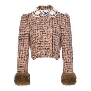 lefame拉飞姆2025冬季新款复古摩登彼得潘领彩色千鸟格短外套毛呢