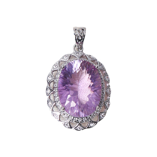 特价福利 天然紫水晶全净体椭圆大裸石镀银托镶嵌款吊坠 女款彩宝