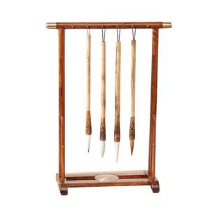 六品堂檀香实木笔架10针笔挂毛笔简约实用书法国画专用初学者复古多功能式嵌铜高档笔架新中式创意文房摆件