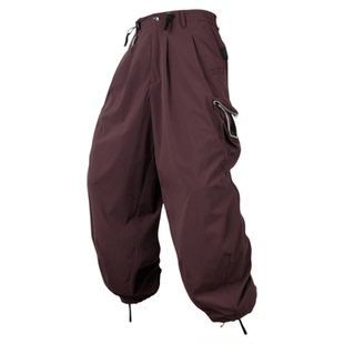 「讶梦」上弦月折叠拉链口袋黯绯尼龙阔腿裤P16E-DC「侵蚀装备」