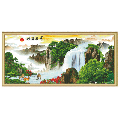 旭日东升十字绣成品山水画纯手工