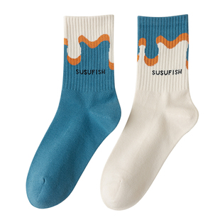 不会丢的袜子 趣味的奶油流淌AB袜男女情侣ins个性设计感中筒长袜