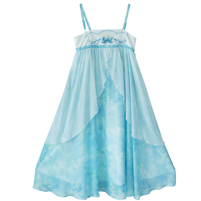 撞色开衫蓝色荷花刺绣吊带裙