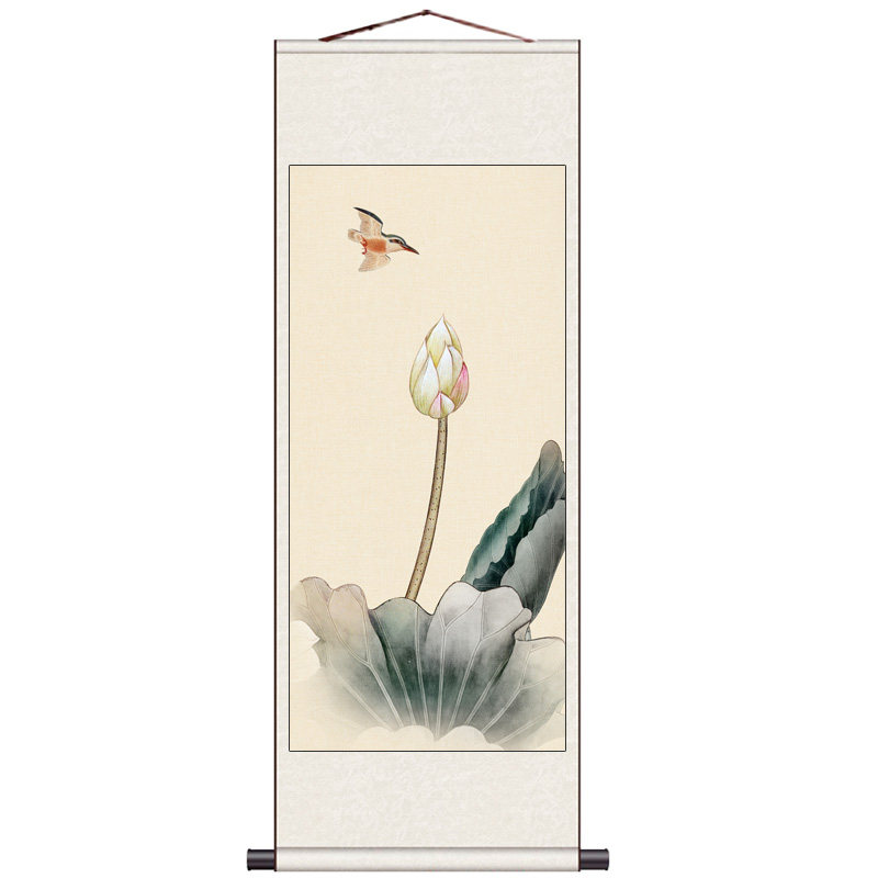 中式禅意花鸟中国风卷轴字画定制石榴喜鹊家居装饰招财挂画好运画