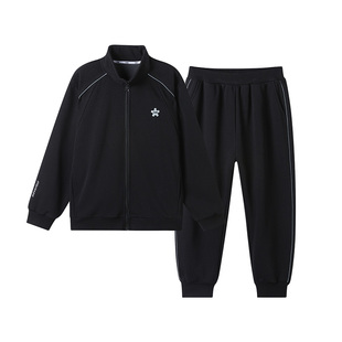 小猪托尼男童冬装加绒套装开衫外套裤子两件套加肥加大中大童胖童