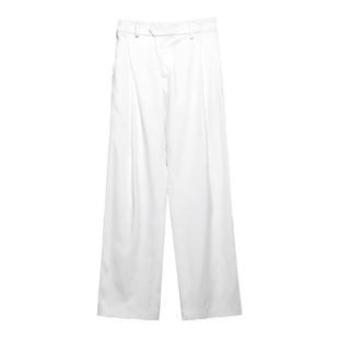RAYSHOW·斜褶设计 显瘦宽松直筒阔腿西装裤男白色百搭垂感长裤潮