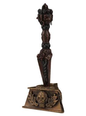 尼泊尔藏式复古精工纯铜三面普巴金刚杵金刚撅底座大号摆件