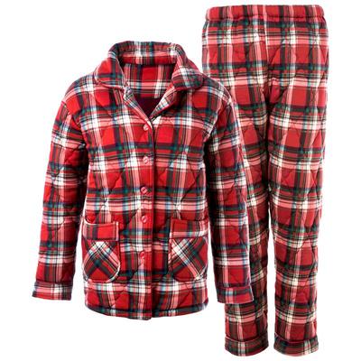 圆人女冬款格子夹棉家居服套装