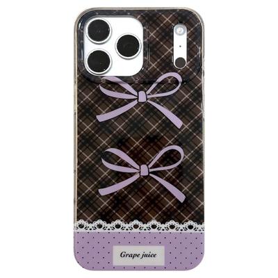 蕾丝格纹藤萝紫蝴蝶结苹果手机壳