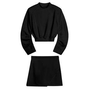 黑色卫衣套装裙女御姐漂亮冬装2026超火穿搭一整套两件冬季高级感