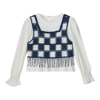 马甲衬衫女长袖两件套日系蓝色