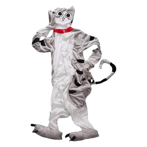 推荐儿童法兰绒动物起司猫连体睡衣男女长袖秋冬珊瑚绒卡通家居服