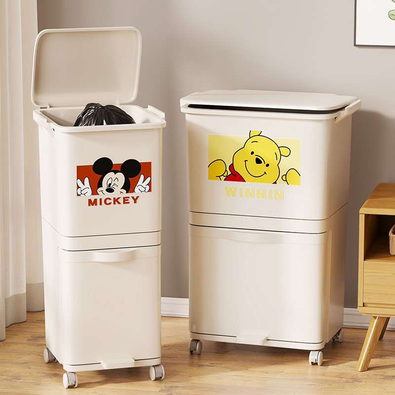 可爱垃圾桶免弯腰家用加厚大容量厨房垃圾桶新款可移动带盖脚踏式